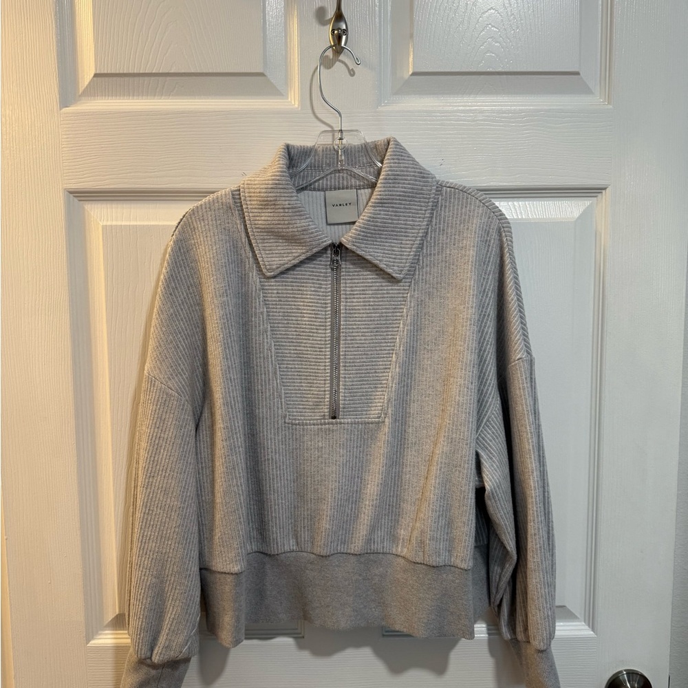 Varley Light Gray Ribbed Quarter-Zip Top